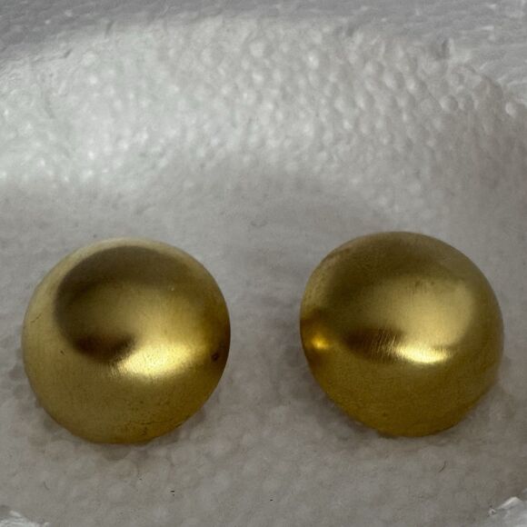 Vintage Domed Brushed Gold-Tone Clip-On Button Earrings Minimalist Fashion - Picture 1 of 2